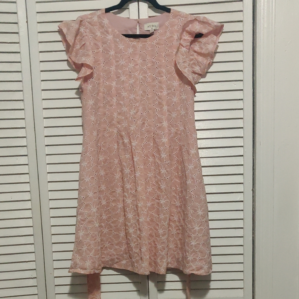 Aura Pink Dress with Delicate Eyelet Pattern